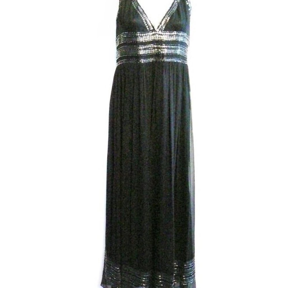 Adrianna Papell Silk Sequin Halter Style Maxi Dress NWT Prom Wedding Long sz 10P - Picture 9 of 9